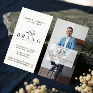 Tarjeta De Visita Elegante Logo de Monograma de Foto de Consulta Min