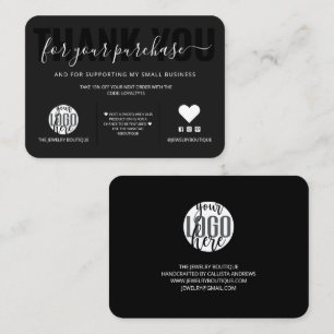 Tarjeta De Visita Elegante Logo de White Black Script Gracias Al Cli