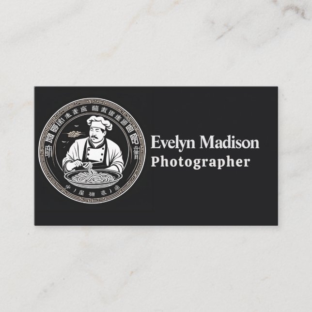 Tarjeta De Visita Elegante logo del chef chino con el tradicional (Anverso)