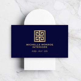 Tarjeta De Visita Elegante logo del Diseñador de claves griegas Gold