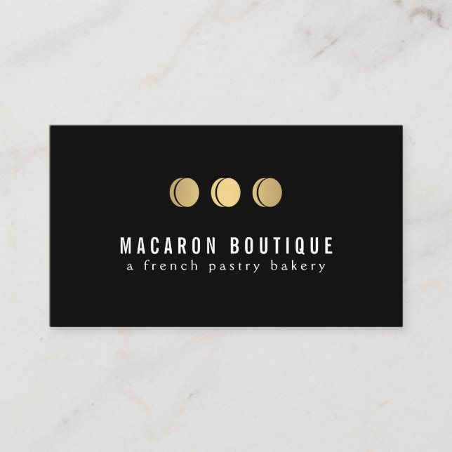 Tarjeta De Visita Elegante logo del trío de los Macaron de oro sobre (Anverso)