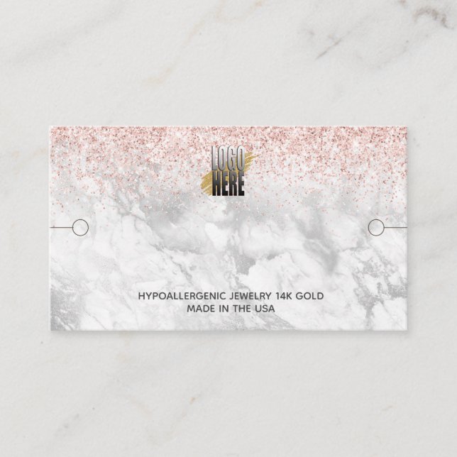 Tarjeta De Visita Elegante Logo Marble Purpurina Rosado Pantalla de  (Anverso)