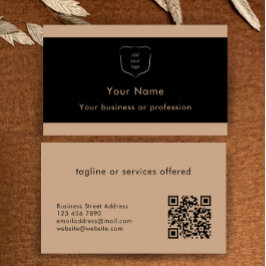 Tarjeta De Visita Elegante logo negro y bronceado Código QR Profesio