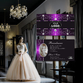 Tarjeta De Visita Elegante Logo Oscuro Morado Morado Negro Fronteras