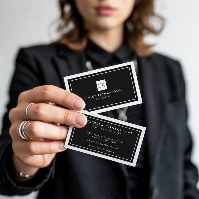 Tarjeta De Visita Elegante logo profesional minimalista blanco (Elegant black white minimalist professional logo)