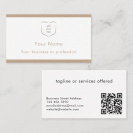 Tarjeta De Visita Elegante Logo QR Código Beige Moderno Profesional