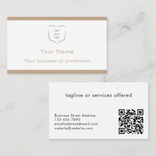 Tarjeta De Visita Elegante Logo QR Código Beige Moderno Profesional