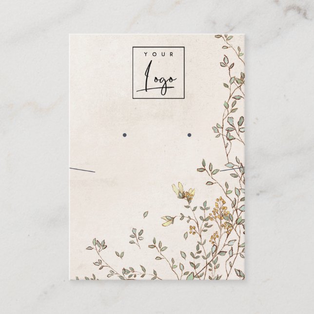 Tarjeta De Visita Elegante Logo Vino Floral Dusky Con Collar (Anverso)