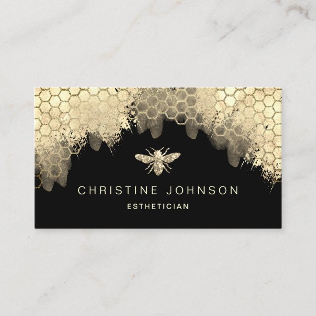 Tarjeta De Visita elegante logotipo de abeja purpurina simulada (Anverso)