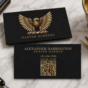 Tarjeta De Visita Elegante logotipo de águila dorada para barbería d
