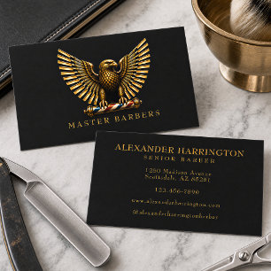 Tarjeta De Visita Elegante logotipo de águila dorada para barbería d