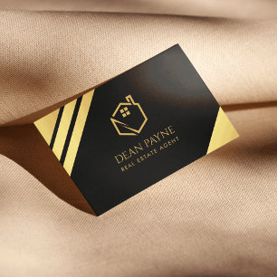 Tarjeta De Visita Elegante Logotipo de casa con aceite negro y oro