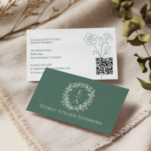 Tarjeta De Visita Elegante Logotipo de Cresta de Monograma Floral de