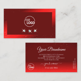 Tarjeta De Visita Elegante Logotipo de Diamantes Rojos Espumosos De 