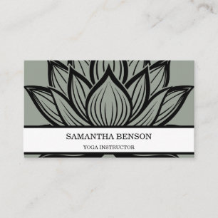 Tarjeta De Visita Elegante logotipo de flor en negro y blanco Yoga