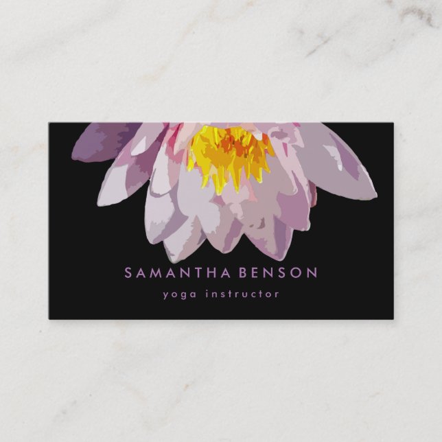 Tarjeta De Visita Elegante Logotipo de Flor Lotus Yoga (Anverso)