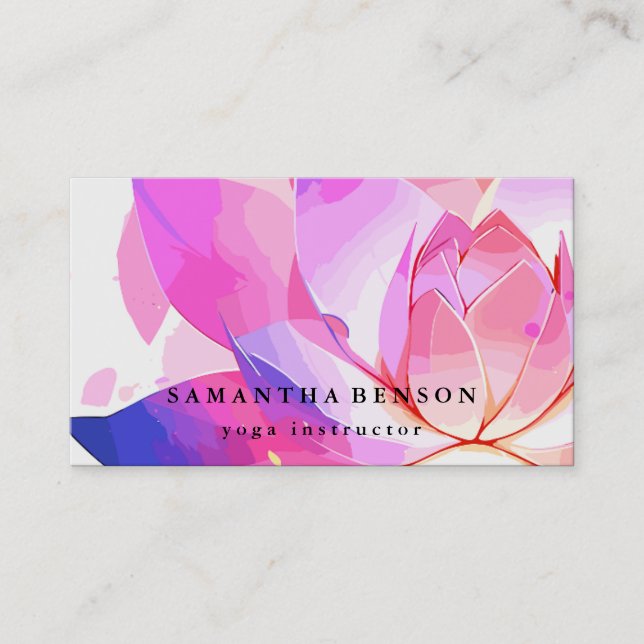 Tarjeta De Visita Elegante Logotipo de Flor Lotus Yoga (Anverso)