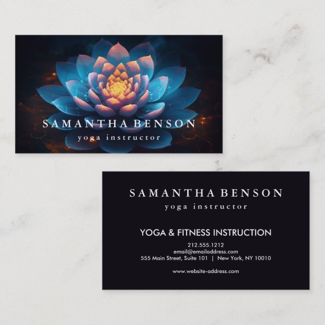 Tarjeta De Visita Elegante Logotipo de Flor Lotus Yoga (Anverso / Reverso)