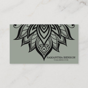 Tarjeta De Visita Elegante Logotipo de flores en blanco y negro Yoga
