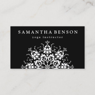 Tarjeta De Visita Elegante Logotipo de flores en blanco y negro Yoga