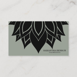 Tarjeta De Visita Elegante Logotipo de flores en blanco y negro Yoga