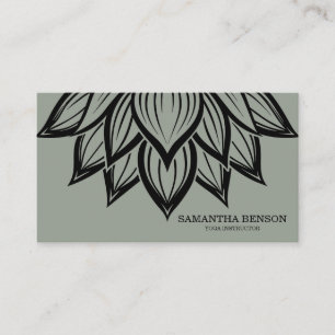 Tarjeta De Visita Elegante Logotipo de flores en blanco y negro Yoga