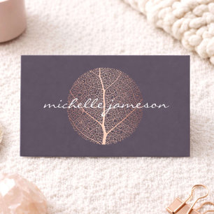 Tarjeta De Visita Elegante logotipo de hoja de oro rosa