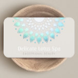 Tarjeta De Visita Elegante Logotipo de Loto Azul Turquesa<br><div class="desc">Moda y elegancia con un toque contemporáneo. Imagen digital realista de hermosa decoración roseta inspirada en el Relieve metalizado blanco y turquesa mandala. Aspecto falso grabado en relieve y superficie de Relieve metalizado - digitalmente renderizado. *Tenga en cuenta que esta es una imagen digital de un fondo texturado de Relieve...</div>
