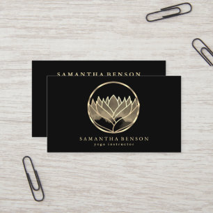 Tarjeta De Visita Elegante Logotipo De Loto Dorado Moderno Estiloso 