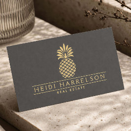 Tarjeta De Visita Elegante logotipo de piña dorada en gris