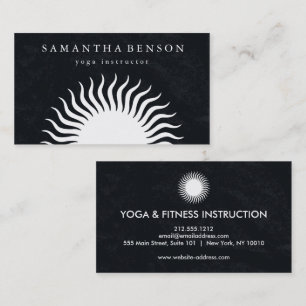 Tarjeta De Visita Elegante logotipo de Sun blanco y negro Yoga