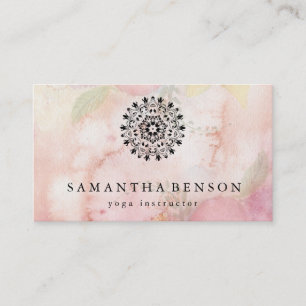 Tarjeta De Visita Elegante Logotipo de yoga con flores de Lotus en b