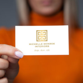 Tarjeta De Visita Elegante logotipo del diseñador de claves griegas 