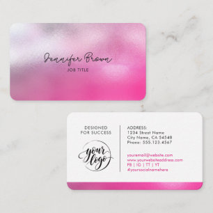 Tarjeta De Visita Elegante Logotipo Metálico Rosa de Marca Comercial