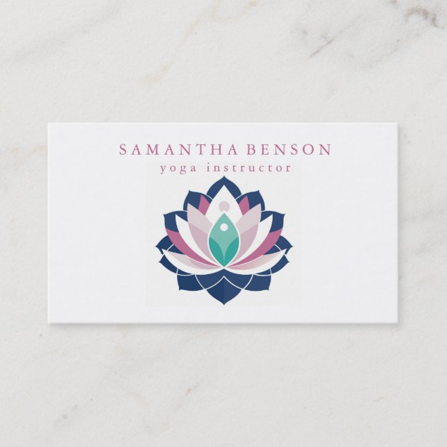 Tarjeta De Visita Elegante Logotipo moderno blanco Lotus Flower Yoga (Anverso)