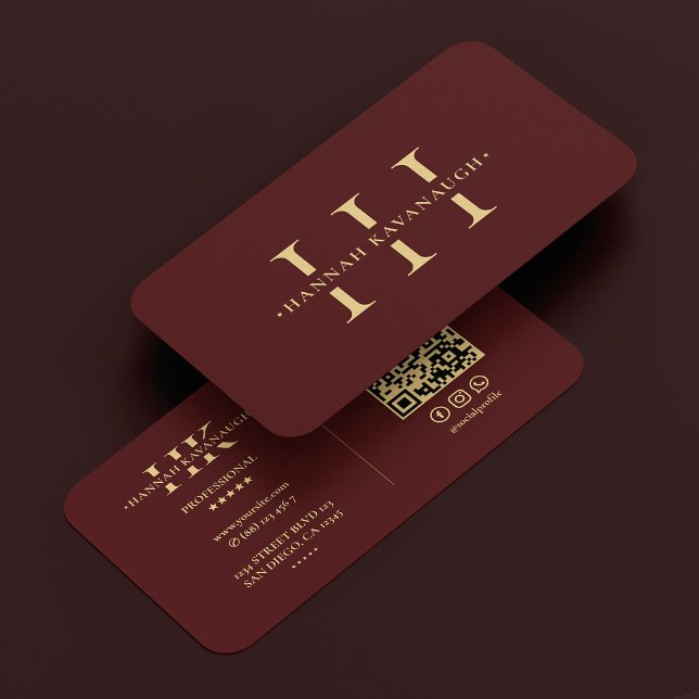 Tarjeta De Visita Elegante Logotipo moderno H Monograma Marrón rojo  (Elegant Modern Logo H Monogram Dark Red Maroon Business Card
)