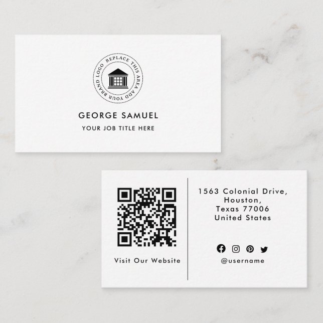 Tarjeta De Visita Elegante logotipo Personalizado moderno Minimalist (Anverso / Reverso)