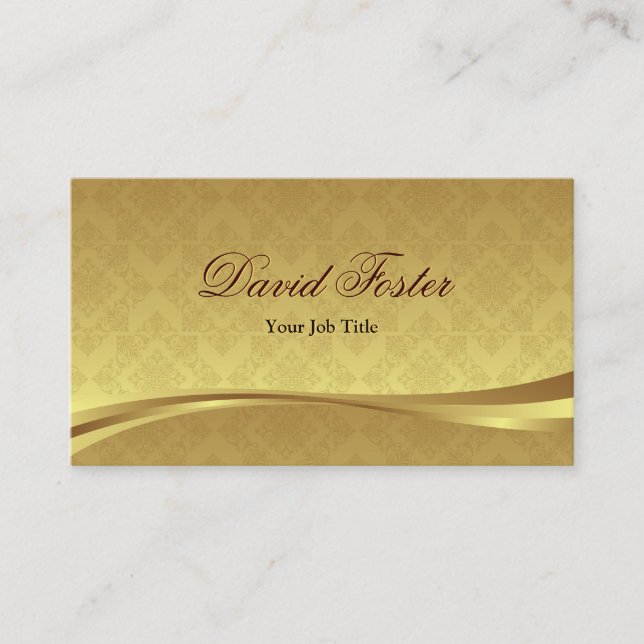 Tarjeta De Visita Elegante look Gold Leaf con Damasco de Lujo (Anverso)