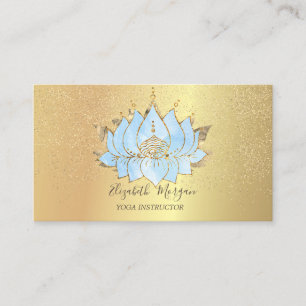 Tarjeta De Visita Elegante Loto Azul Oro Confeti Yoga