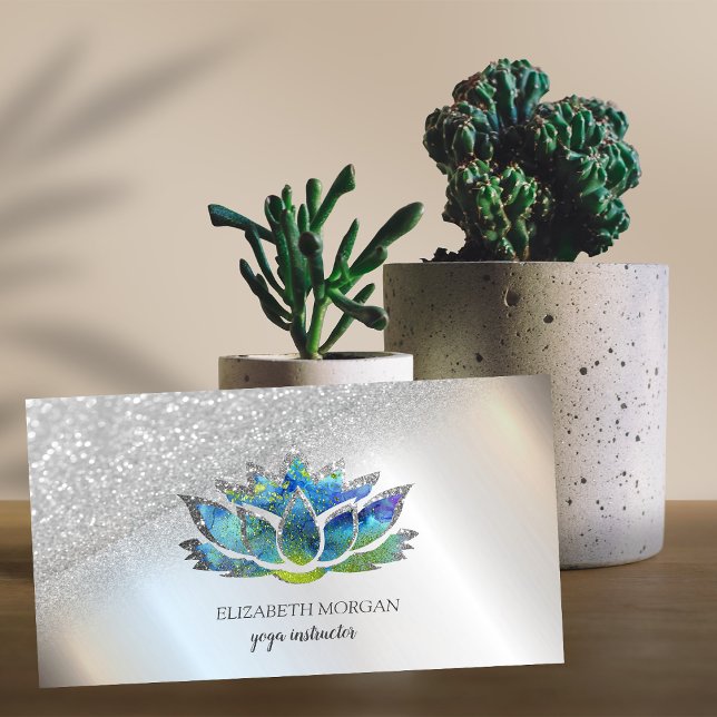 Tarjeta De Visita Elegante Loto Azul Plateado (Subido por el creador)