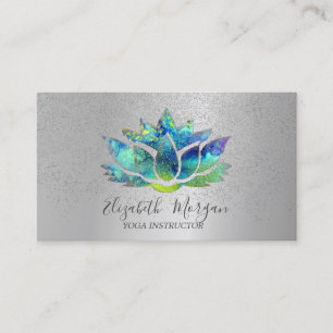 Tarjeta De Visita Elegante Loto Colorido Plateado Confeti Yoga