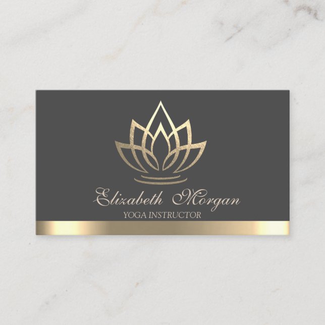 Tarjeta De Visita Elegante Loto de Oro, Instructor de Yoga (Anverso)
