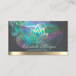 Tarjeta De Visita Elegante Loto de Oro, Tinta Holográfica Yoga