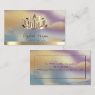 Tarjeta De Visita Elegante Loto Dorado Franja Dorada Yoga Colorido