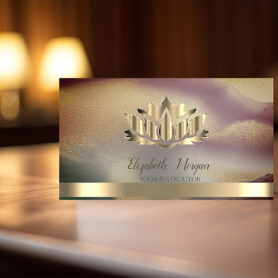 Tarjeta De Visita Elegante Loto Dorado Franja Dorada Yoga Ombre