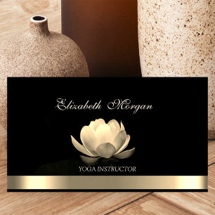 Tarjeta De Visita Elegante loto dorado profesional, negro yoga