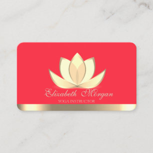 Tarjeta De Visita Elegante loto dorado profesional, rojo yoga