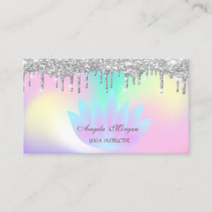 Tarjeta De Visita Elegante Loto Holográfico Gotear Plateado Brillant