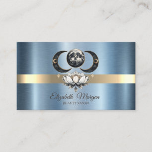 Tarjeta De Visita Elegante Loto Luna Azul Metálico 