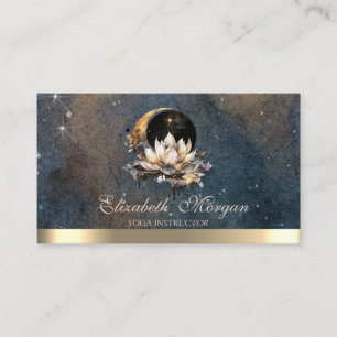Tarjeta De Visita Elegante Loto Luna Sol Oro Instructor de Yoga Oscu